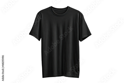 Dark gray t-shirt, front view, on hanger