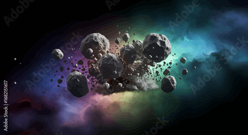 Asteroid Belt Formation Amidst a Colorful Nebula in Deep Space Exploration