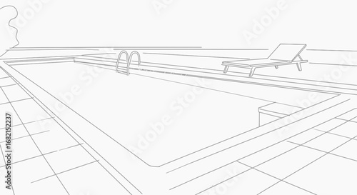 Swimming Pool and Deckchair Outline: Relaxing Recreation and Leisure Scene