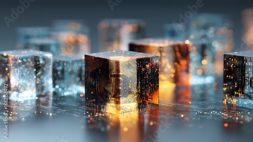 Abstract Cubes with Light Reflections on a Textured Surface