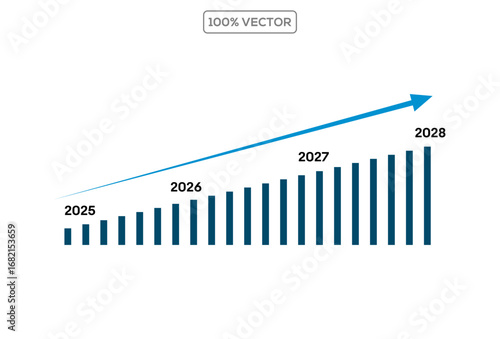 Business growth chart with hand pointing to 2026 2028 upward trend vector illustration stock