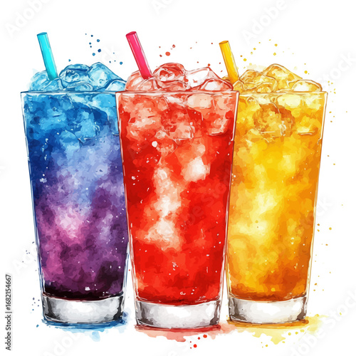 watercolor vector of Cold Drinks Hand Drawn, isolated on a white background.