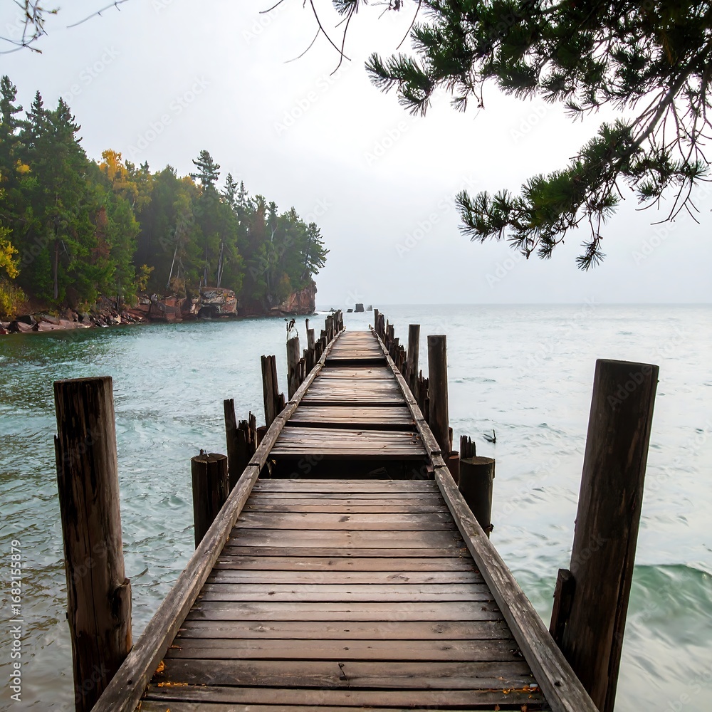 Naklejka premium Misty lake dock