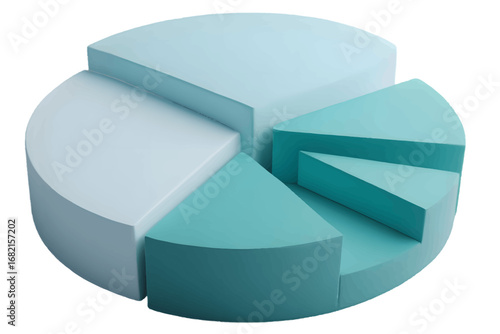 Three dimensional pie chart with separated slices for data visualization.