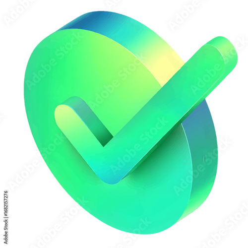 Modern three dimensional checkmark icon with gradient colors.