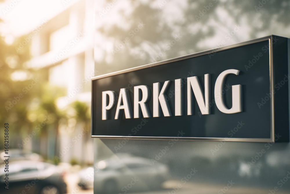 Obraz premium Modern parking sign at outdoor lot with blurred background