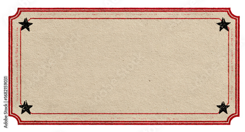 Vintage ticket or label, light beige background, red border, black stars