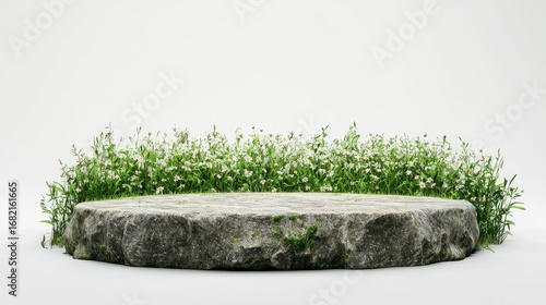 Stone platform in meadow for product presentation and on transparent background.3d rendering