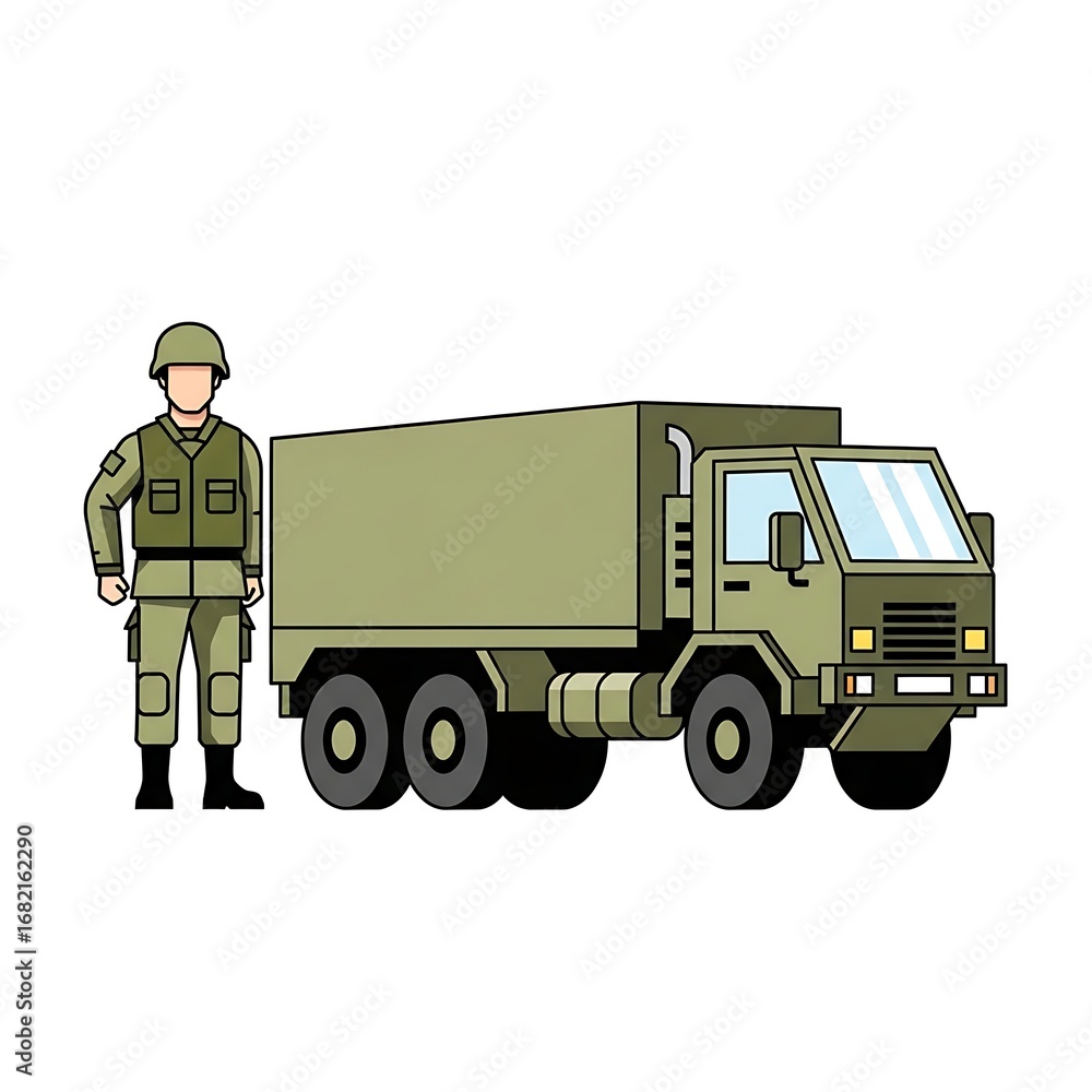 Fototapeta premium Military Personnel and Truck Illustration