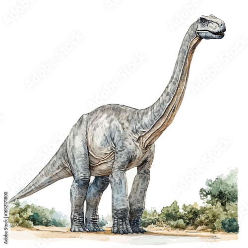 Brachiosaurus, watercolor drawing vector, isolated on a white background.