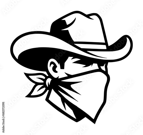 Stylized Cowboy Head with Bandana Vector Art