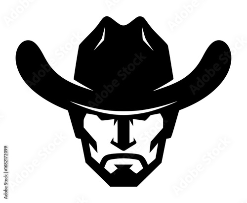 Cowboy Hat and Bearded Face Silhouette