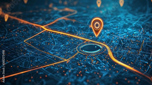 Gps tracking map. Track navigation pins on street maps, navigate mapping technology and locate position pin