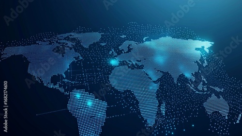 vector of dotted world map in futuristic style, concept of communication world