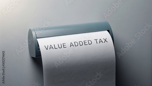 Value Added Tax  concept. Tax roll showing value added tax on a grey background.