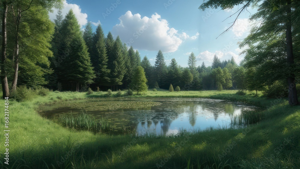 Obraz premium Serene forest pond