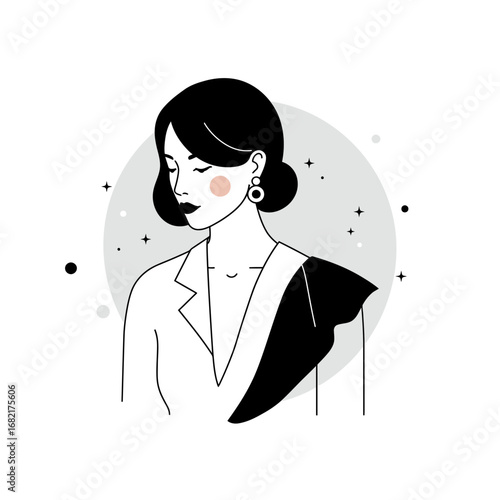 Elegant Woman Portrait Minimalist Black and White Illustration