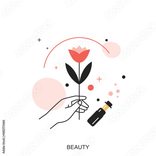 Hand Holding Red Tulip Minimalist Beauty Illustration