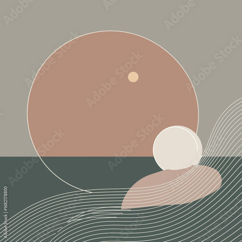 Abstract Geometric Composition with Pastel Circles and Lines