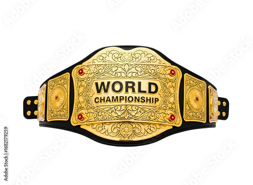 Golden world championship wrestling belt isolated on transparent background