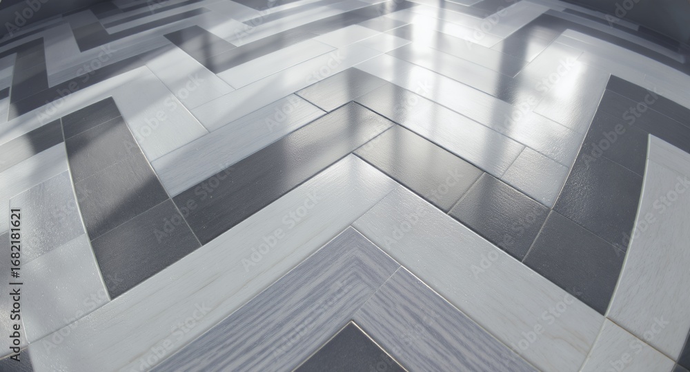 Obraz premium Modern Herringbone Pattern Floor with Light and Shadow