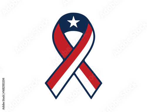Red and White Ribbon Awareness Loop with Puerto Rican Flag Accent, Patriotic Symbol Vector