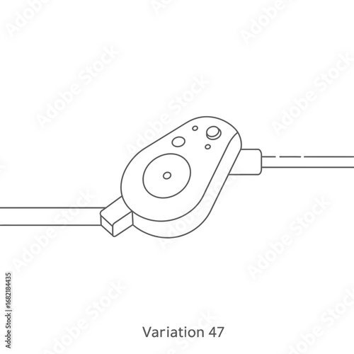 Technical Drawing of a Small Electronic Device with Cable