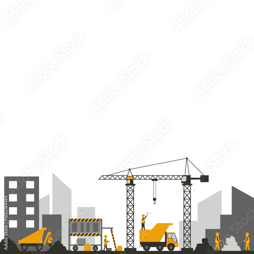Urban Construction Site with Yellow Machinery