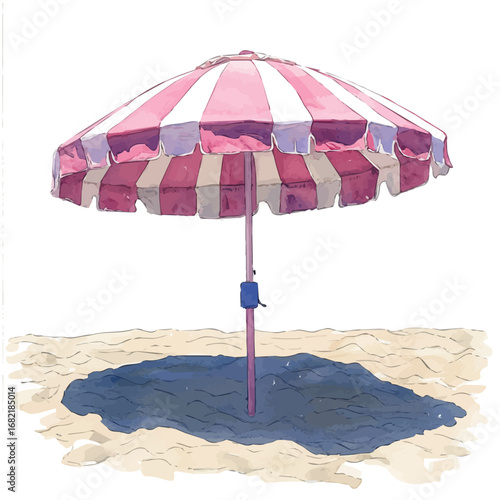 Beach Umbrella, watercolor painting vector, isolated on a white background.
