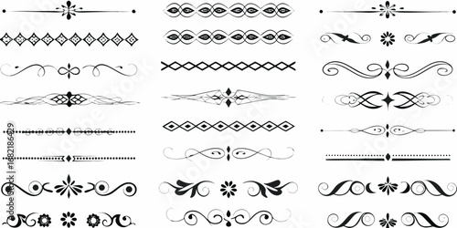 Collection of elegant black decorative ornamental dividers and borders in various styles