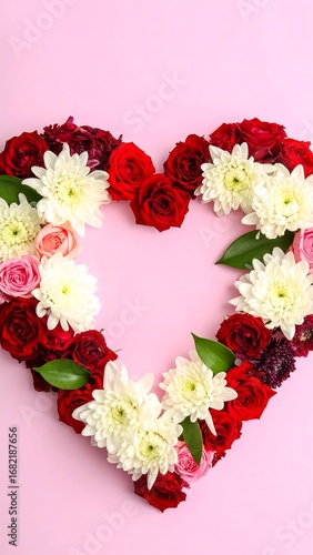 Wallpaper Mural Heart-shaped floral arrangement on pink background Torontodigital.ca