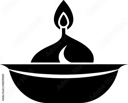Vector Silhouette of a Burning Traditional Clay Lamp