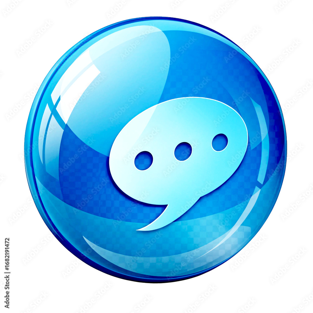 Fototapeta premium Blue glossy chat bubble icon isolated on transparent background