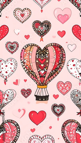 Wallpaper Mural Heart-shaped hot air balloons on a pink background Torontodigital.ca