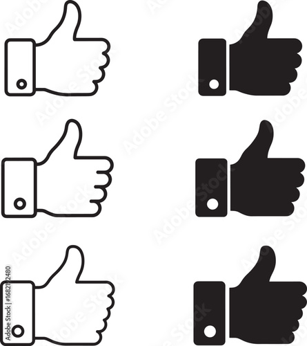 Thumbs Up Icons in Black and White Representing Approval and Agreement