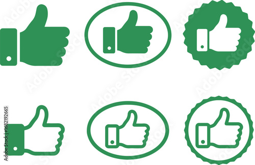 Green Thumbs Up Icons Set Representing Approval Agreement and Positive Feedback