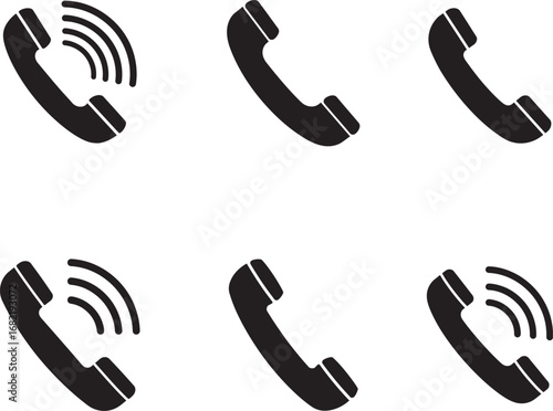 Phone handset icons in black and white representing communication and connection
