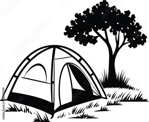 Simple flat camping tent icon for outdoor adventure and recreation silhouette