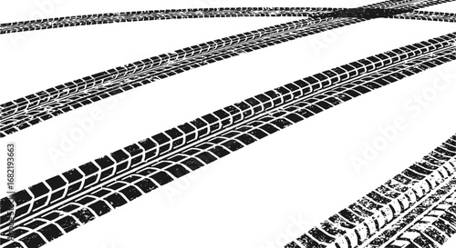 Background with tire wheel marks of cars. Vector illustration
