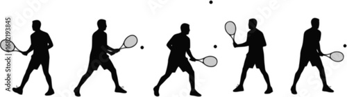 Tennis, group of male tennis players, isolated vector silhouettes, summer sports
