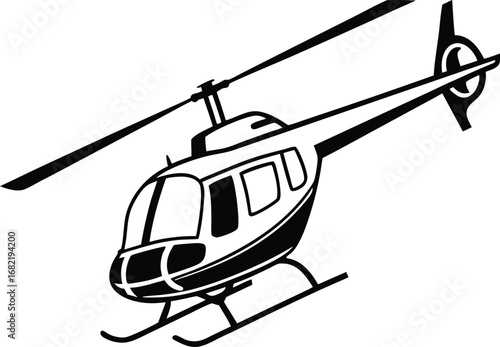 Flat style helicopter silhouette icon for aviation and transport