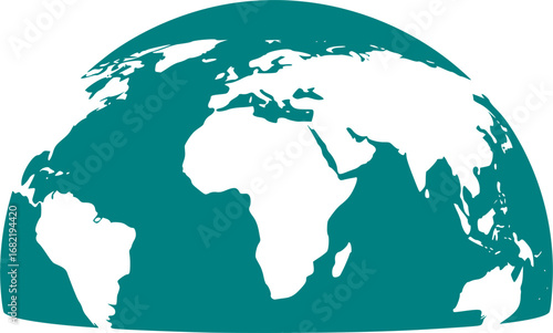 Curved world map silhouette, half globe of blue planet Earth, global business geography, worldwide international. Africa, Asia and America, Europe, Australia continents. Travel vector infographics