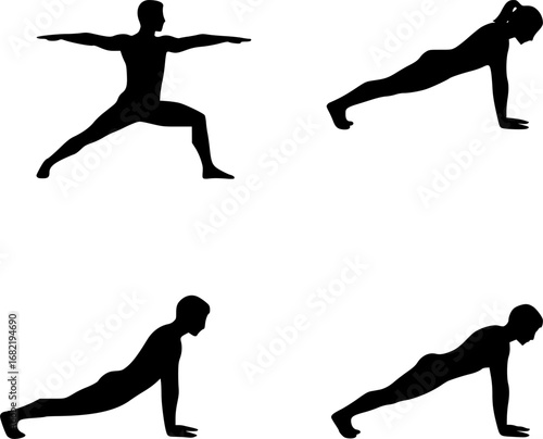 Man and woman doing Yoga. Four limbed staff pose vector. Man and Woman preparing to push up exercise.
