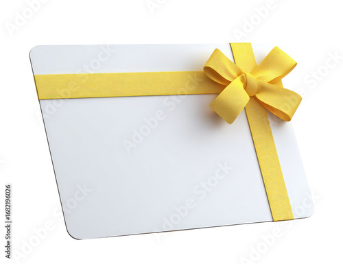 Blank gift card with a yellow ribbon and bow