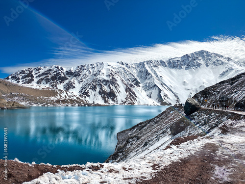 View of Cajon del Maipo gypsum lake in Chile