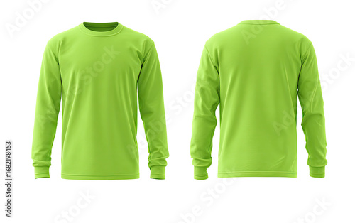 Lime green long-sleeve t-shirt, front and back views