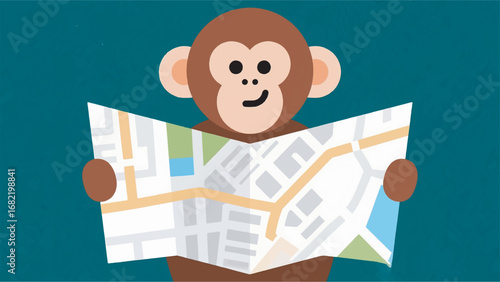 Illustration of Ape Holding a City Map Design Template with City Background