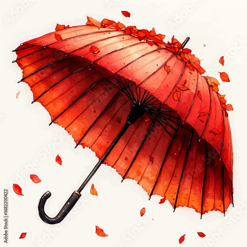 Autumn Leaf Umbrella Pattern, watercolor painting vector, isolated on a white background.