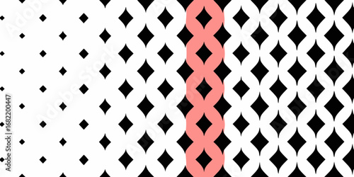 Abstract geometric pattern with a gradient of diamonds and a coral colored accent band