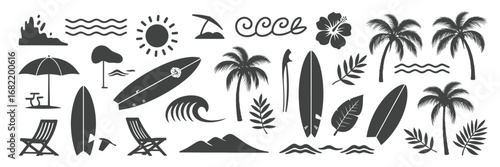 Tropical Beach Summer Vacation Elements Collection Silhouette palm trees